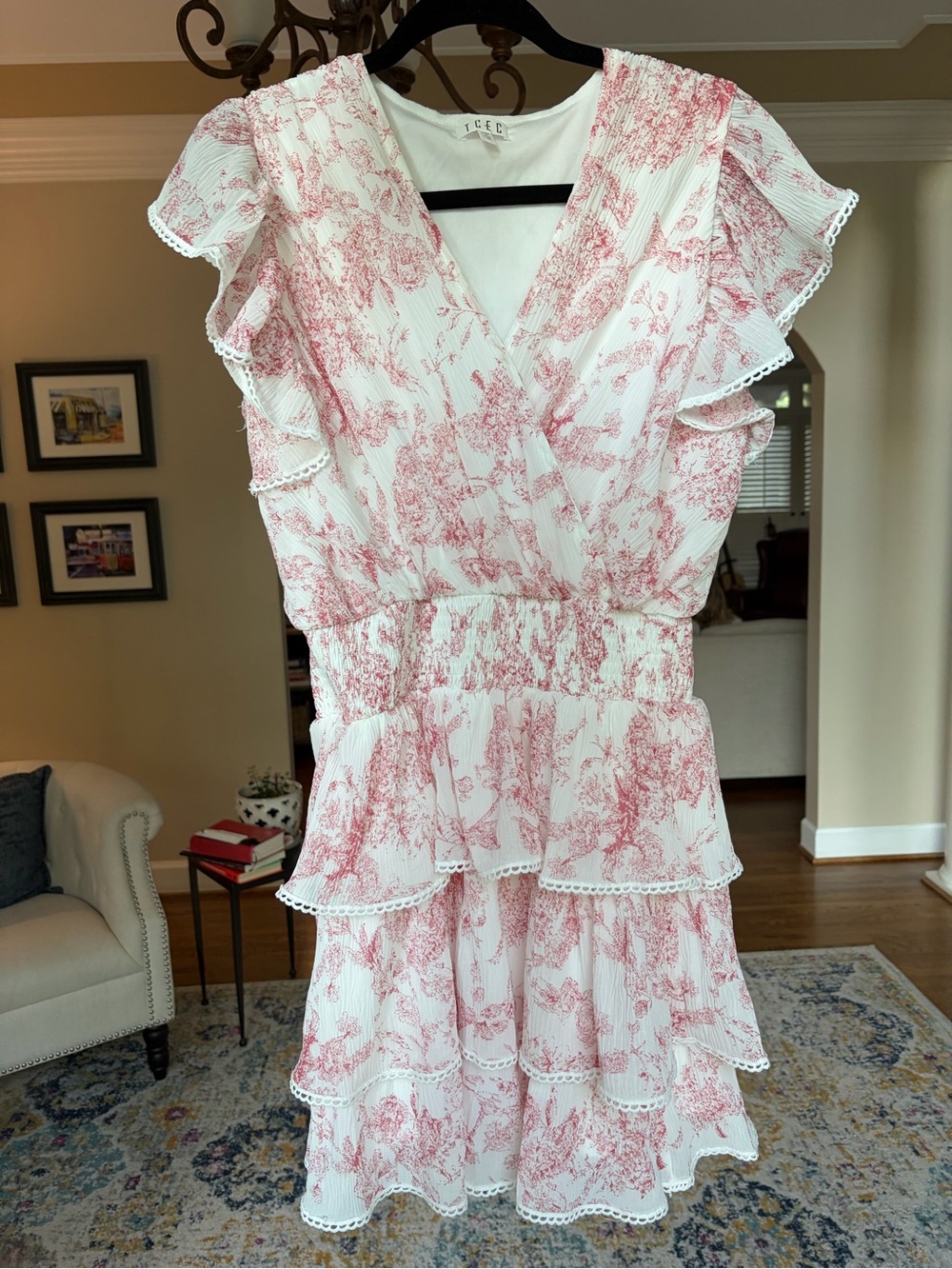 White and Pink Pattern Mini Dress